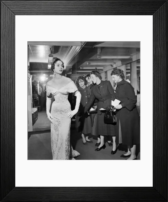 Framed Print : Does my bum look big in this? Dress Show at one of the great English Couturiers