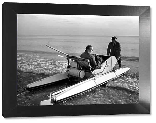 Mr. Du - Preaine setting out on crop channel trip in pedal boat. January 1953 D437-002