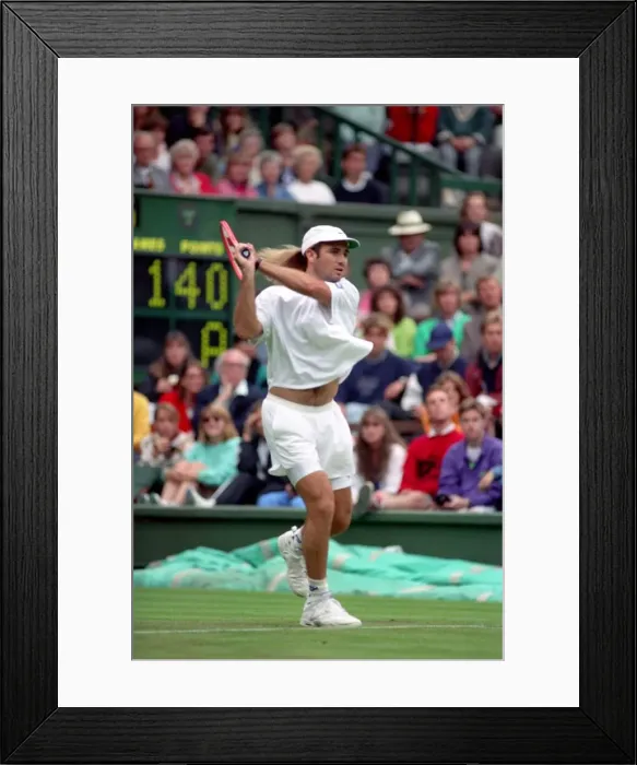 Framed Print : All England Lawn Tennis Championships at Wimbledon. Andre Agassi in action during Framed Print : All England Lawn Tennis Championships at Wimbledon. Andre Agassi in action during