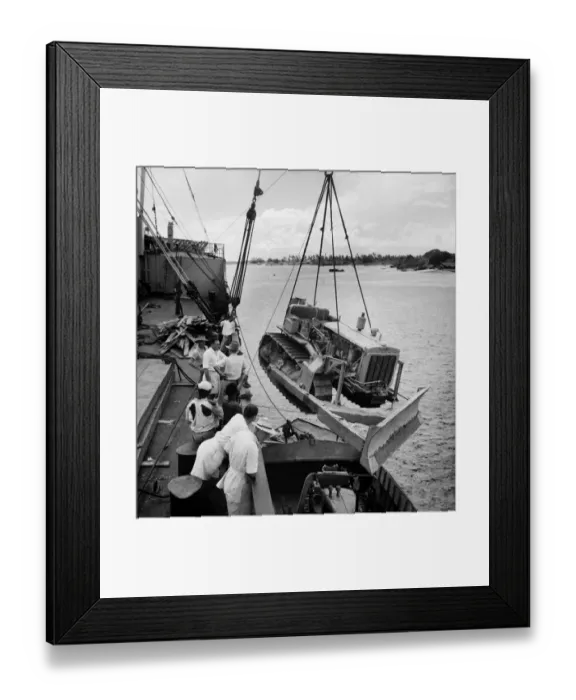 Framed Print : East African Groundnuts Scheme. Loading caterpillar tractors and road drainers