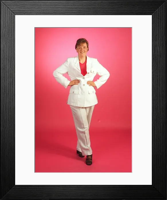Framed Print : Slimmer Lorraine Kelly red top with white suit August 1998 Framed Print : Slimmer Lorraine Kelly red top with white suit August 1998