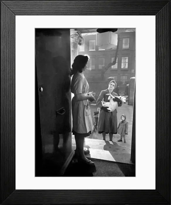 Framed Print : RSPCA Hospital. A woman and child carry their sick dog to the vets