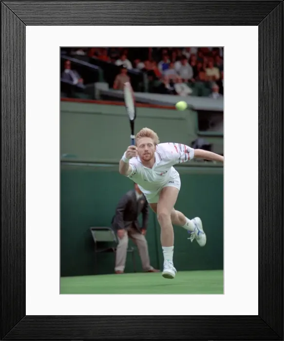 Framed Print : All England Lawn Tennis Championships at Wimbledon. Boris Becker in action against Omar Framed Print : All England Lawn Tennis Championships at Wimbledon. Boris Becker in action against Omar