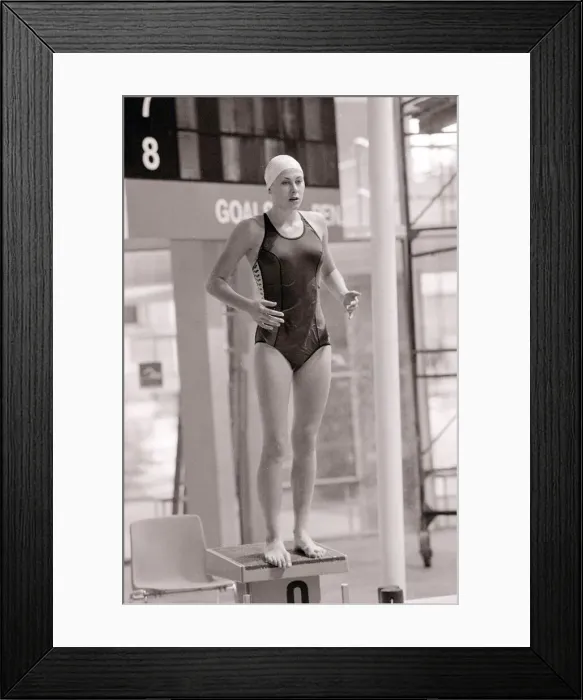 Framed Print : Swimmer Sharron Davies seen here training at the swimming pool in Moscow before her heat