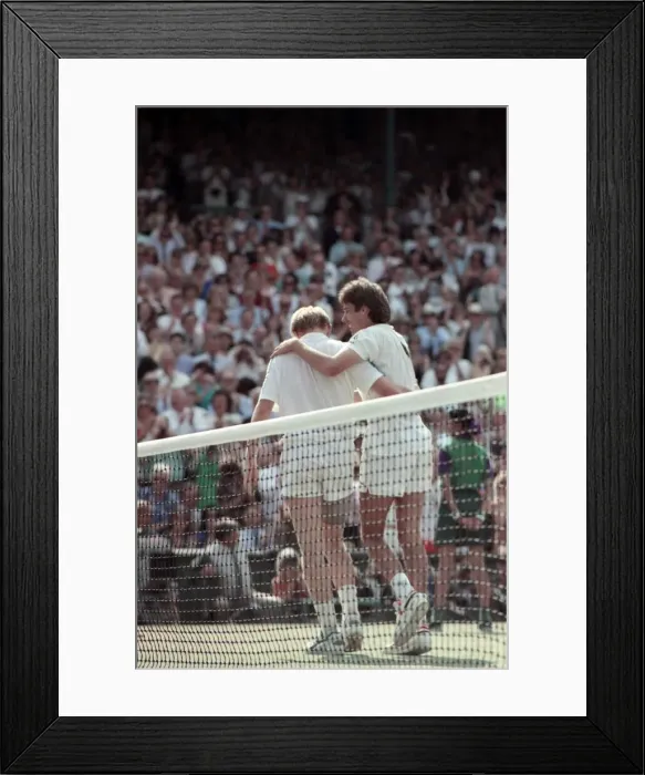 Framed Print : Mens Wimbledon Final. Michael Stich v Boris Becker Stich congratulated by Framed Print : Mens Wimbledon Final. Michael Stich v Boris Becker Stich congratulated by