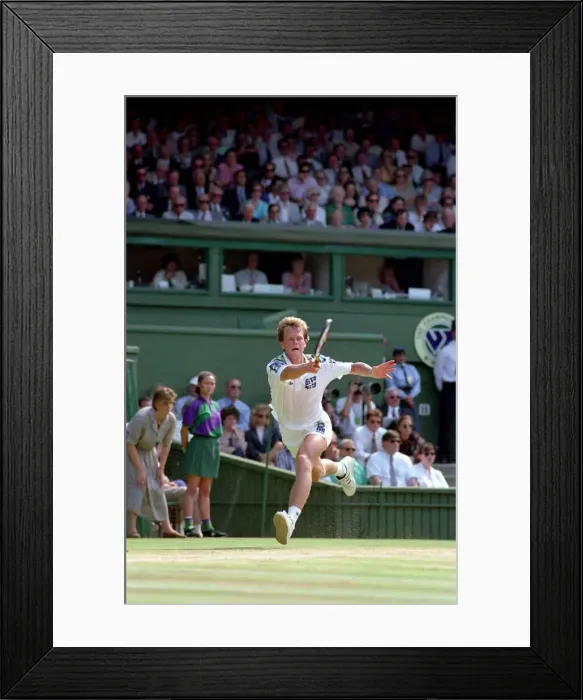 Framed Print : Wimbledon Tennis. Stefan Edberg v. Michael Stich. Stich Celebrates his win Framed Print : Wimbledon Tennis. Stefan Edberg v. Michael Stich. Stich Celebrates his win