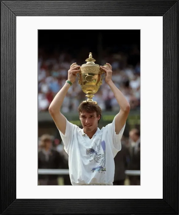 Framed Print : Wimbledon. Mens Final: Michael Stich Lifts Trophy. July 1991 91-4302-264 Framed Print : Wimbledon. Mens Final: Michael Stich Lifts Trophy. July 1991 91-4302-264