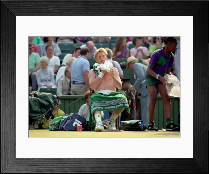 Framed Print : Wimbledon Tennis. Mens Semi Final. Boris Becker v. David Wheaton Framed Print : Wimbledon Tennis. Mens Semi Final. Boris Becker v. David Wheaton