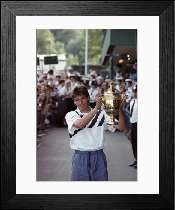 Framed Print : Wimbledon. Champion Michael Stich with Trophy and Family. July 1991 91-4302-304