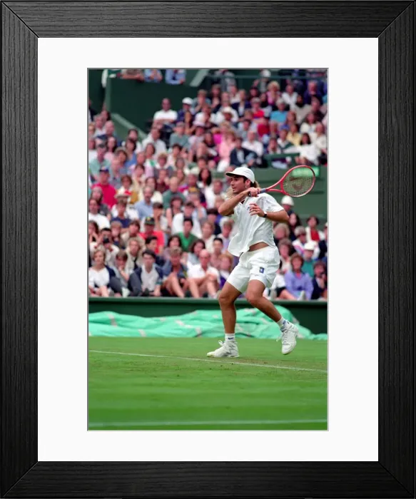 Framed Print : All England Lawn Tennis Championships at Wimbledon. Andre Agassi in action during Framed Print : All England Lawn Tennis Championships at Wimbledon. Andre Agassi in action during