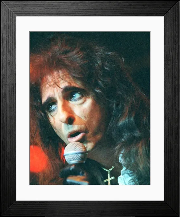 Framed Print : Singer Alice Cooper performing on stage at Barrowlands in Glasgow. 4th July 1997 Framed Print : Singer Alice Cooper performing on stage at Barrowlands in Glasgow. 4th July 1997