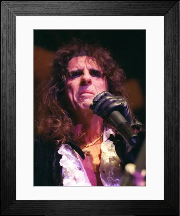 Framed Print : Singer Alice Cooper performing on stage at Barrowlands in Glasgow. 4th July 1997 Framed Print : Singer Alice Cooper performing on stage at Barrowlands in Glasgow. 4th July 1997