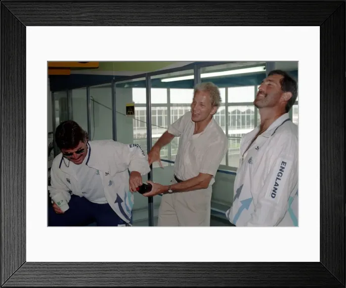 Framed Print : England Cricketers. Alan Lamb, David Gower ang Graham Gooch. April 1990 90-2284-010 Framed Print : England Cricketers. Alan Lamb, David Gower ang Graham Gooch. April 1990 90-2284-010