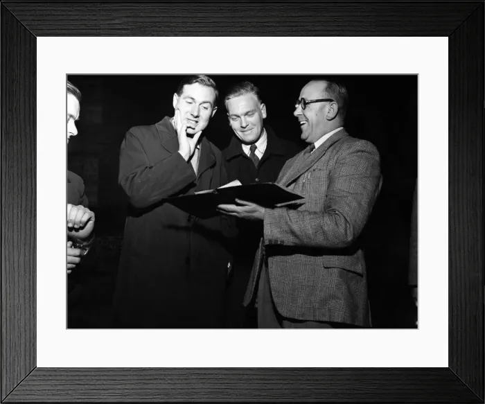 Framed Print : B. R. S. night drive. Jim Callaghan, M. P. shares a joke with the staff of British Road