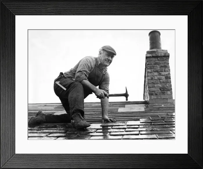 Framed Print : Builder John Cain putting the final touches to a street of 150 year old houses at Beamish