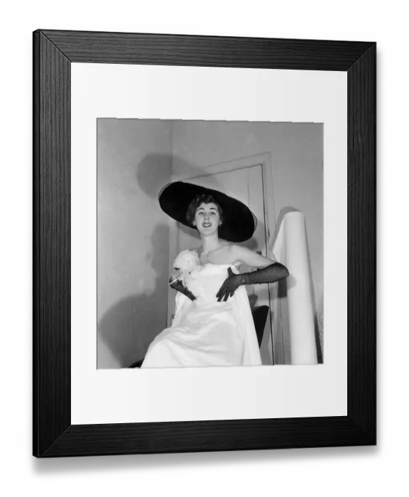 Framed Print : Model Shirley Galley, Miss Velvet'seen here having her dress fitted by Framed Print : Model Shirley Galley, Miss Velvet'seen here having her dress fitted by