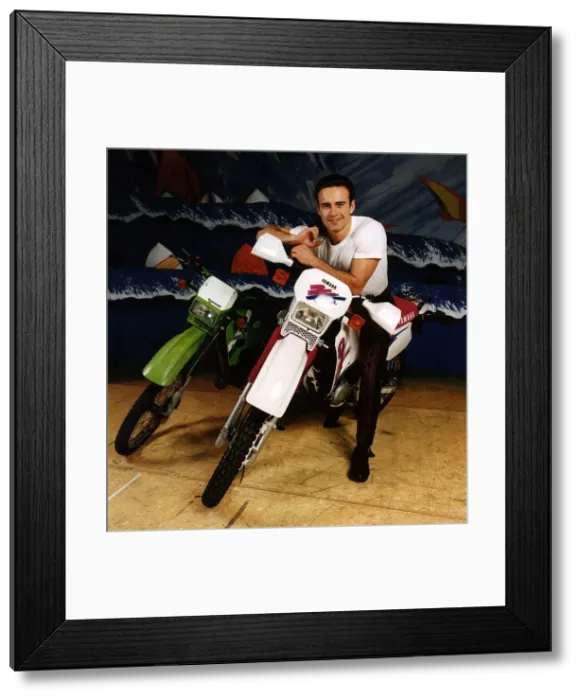 Framed Print : Julian McMahon, Australian actor, sits on motorbike Framed Print : Julian McMahon, Australian actor, sits on motorbike