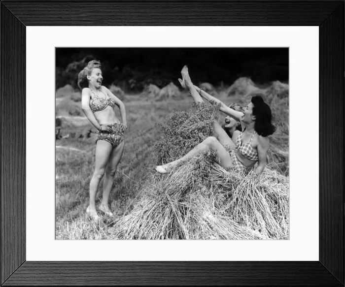 Framed Print : Fun in the barley fields in Dorking Holiday makers mucking around in the sunshine