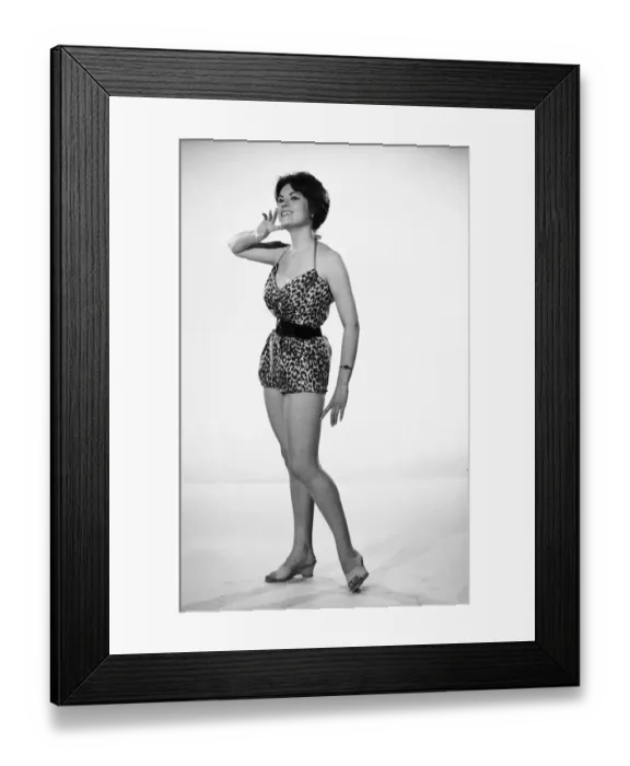 Framed Print : Actress and model Wendy Richard seen here modelling a leopard print swimsuit Framed Print : Actress and model Wendy Richard seen here modelling a leopard print swimsuit