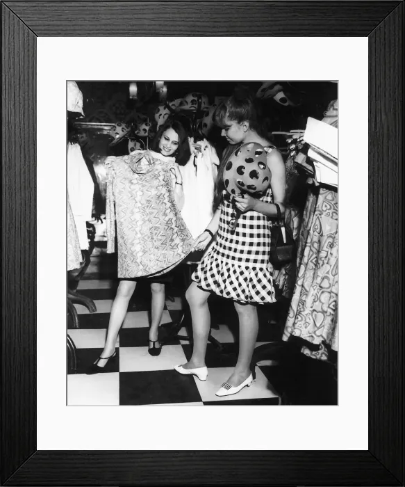 Framed Print : Russian girls trying out clothes in the archetypal London shop, Biba Boutique Framed Print : Russian girls trying out clothes in the archetypal London shop, Biba Boutique