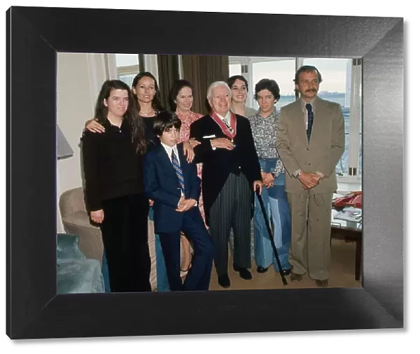 Charlie Chaplin with family and secretary March 1975