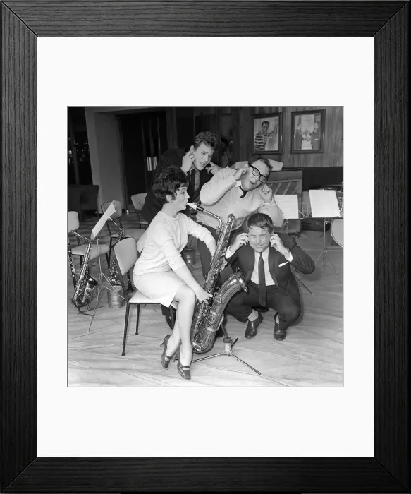 Framed Print : Eric Morecambe and Ernie Wise June 1965 with singer Mark Wynter put their