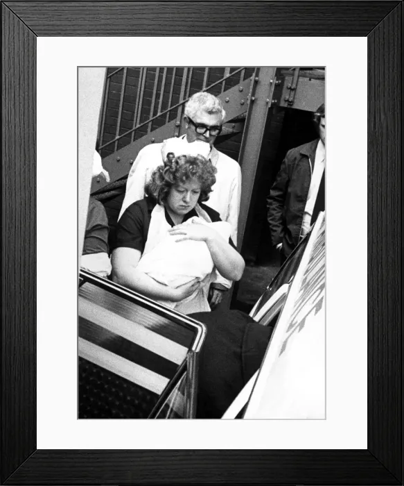 Framed Print : Sister Brown carries Louise Brown ( the Worlds first test tube baby Framed Print : Sister Brown carries Louise Brown ( the Worlds first test tube baby