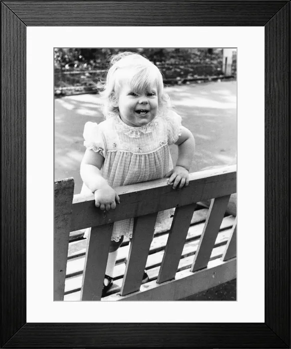 Framed Print : Louise Brown Test Tube Girl standing on park bench October 1979 Framed Print : Louise Brown Test Tube Girl standing on park bench October 1979