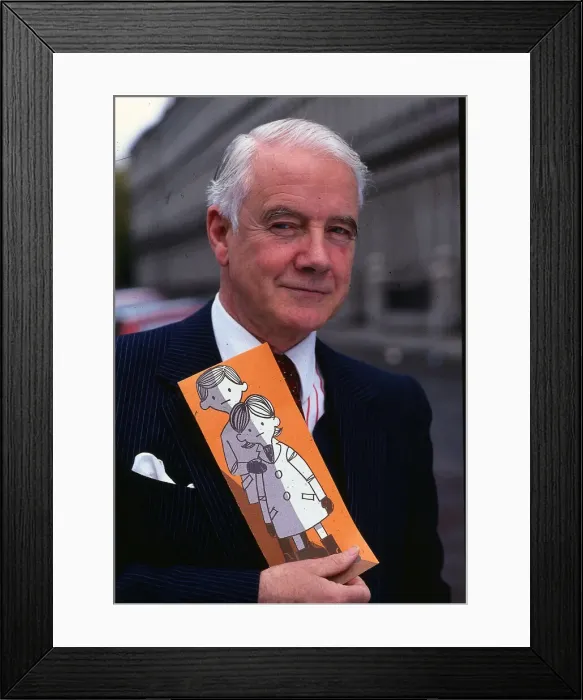 Framed Print : Fulton MacKay actor 1986 holding leaflet brochure Campaign against Child Abuse