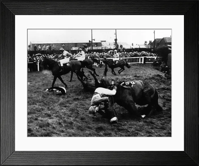 Framed Print : Swan Shot and Pat McCarron fall at Bechers Brook 1972 (12)
