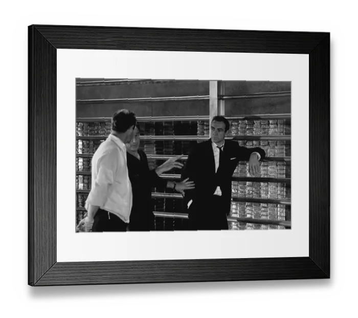 Framed Print : Film Goldfinger 1964 Sean Connery as James Bond 007 receives instuction from the director Framed Print : Film Goldfinger 1964 Sean Connery as James Bond 007 receives instuction from the director