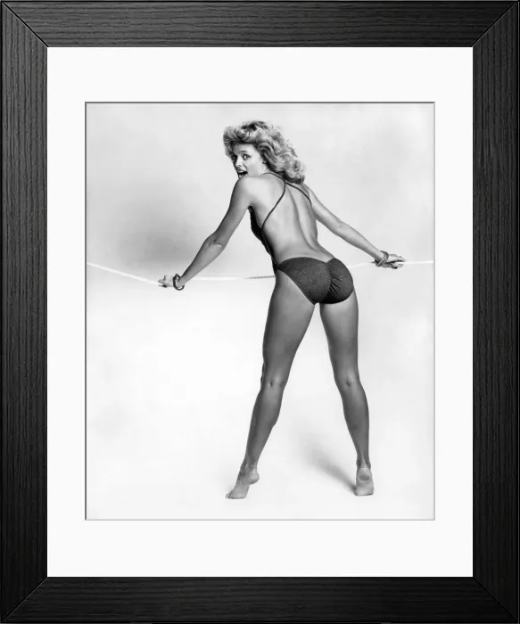 Framed Print : Clothing Beach. Model Helle 1982 swimwear. One piece swimming costume Framed Print : Clothing Beach. Model Helle 1982 swimwear. One piece swimming costume