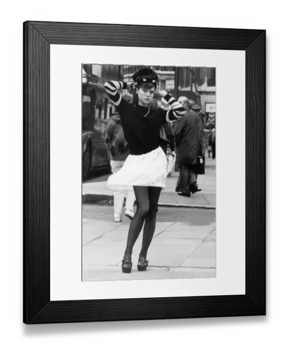 Framed Print : Fashion - Skirts New Style. Model Marla shows off the new short hop skirt