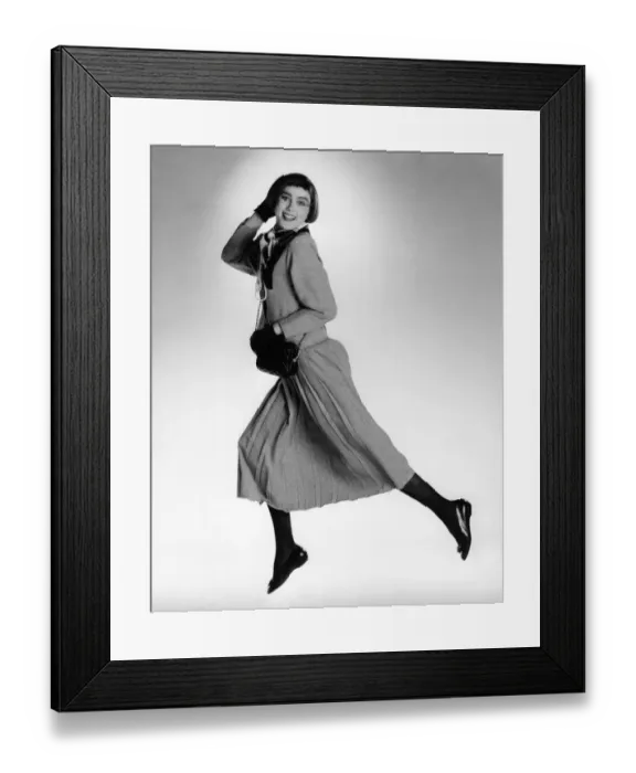 Framed Print : Fashion - Suits Black and White Prince of Wales check long pleated skirt