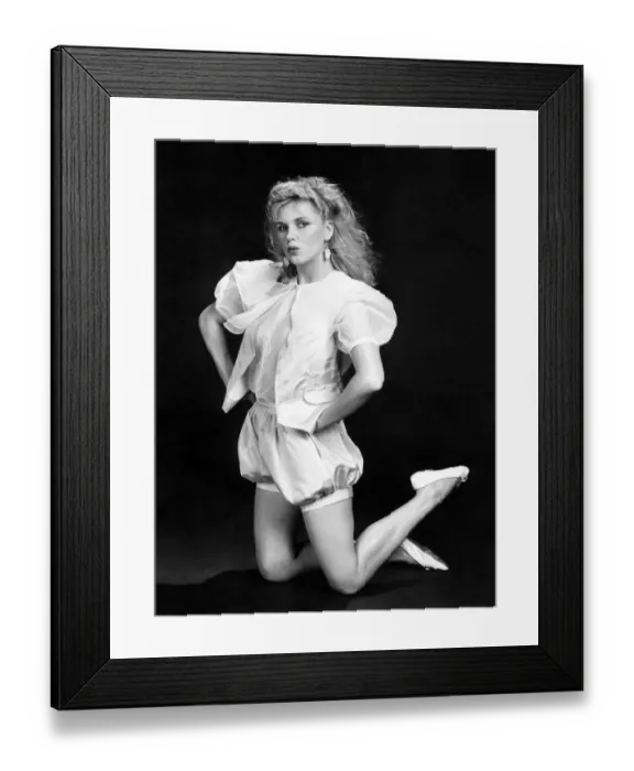 Framed Print : Fashion - Suits. Puff sleeves and puff legged shorts with ballet pump type shoes