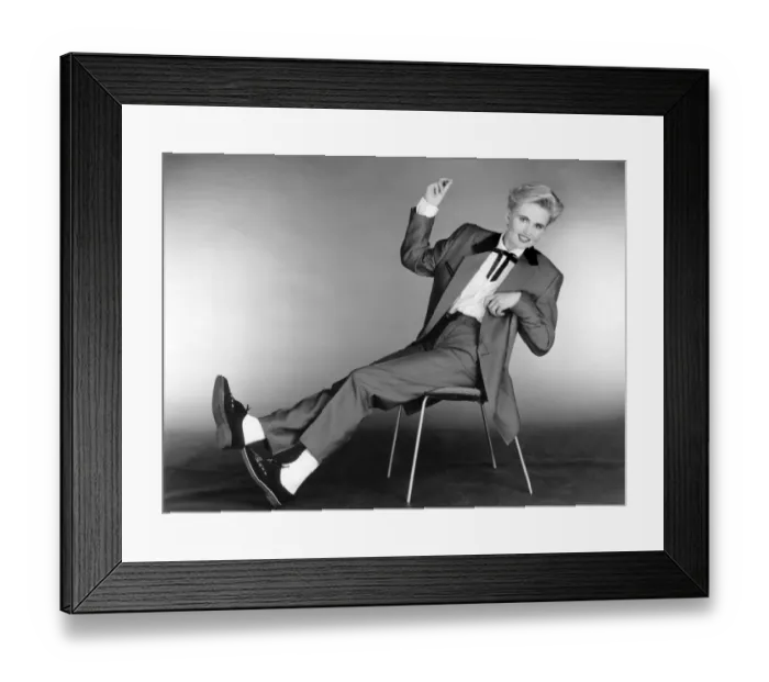 Framed Print : Fashion - Suits: Teddy boy. The fifties style. Female model wears man