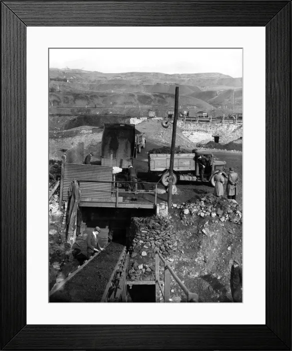 Framed Print : Louise tipping coal through a grid to a conveyer at an open cast coal working Framed Print : Louise tipping coal through a grid to a conveyer at an open cast coal working