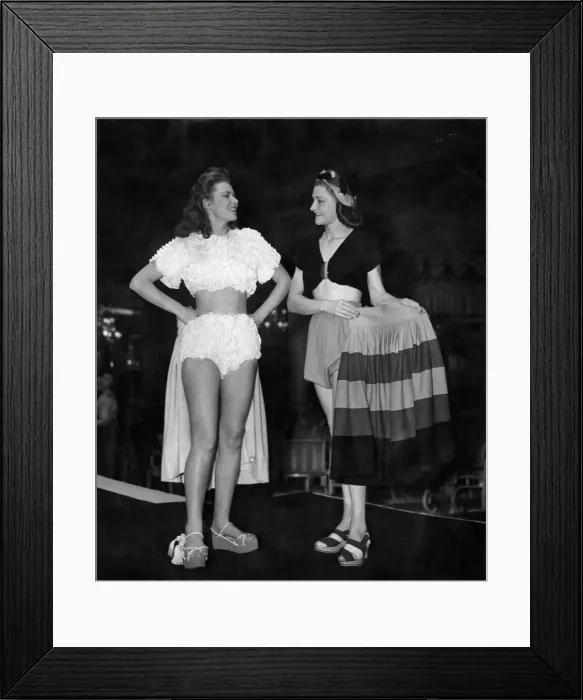 Framed Print : Clothing - Women - Beachwear Girl on left wears a white Rumba Framed Print : Clothing - Women - Beachwear Girl on left wears a white Rumba