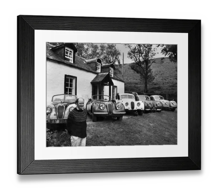Framed Print : Breeding ground for Jaguars. Jaguar fanatic Bob Kerr with his pack'of XKs Framed Print : Breeding ground for Jaguars. Jaguar fanatic Bob Kerr with his pack'of XKs