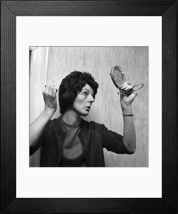 Framed Print : Woman with a bald head, with her wig. November 1969 Z11155-006 Framed Print : Woman with a bald head, with her wig. November 1969 Z11155-006