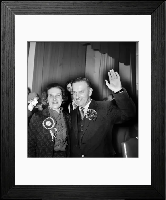 Framed Print : Islington North By Election Micheal O Hallorah with his wife Stella after Framed Print : Islington North By Election Micheal O Hallorah with his wife Stella after