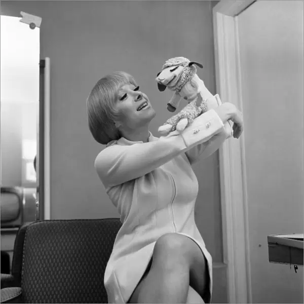 Entertainer Shari Lewis with puppet Lamb Chop in her dressing room