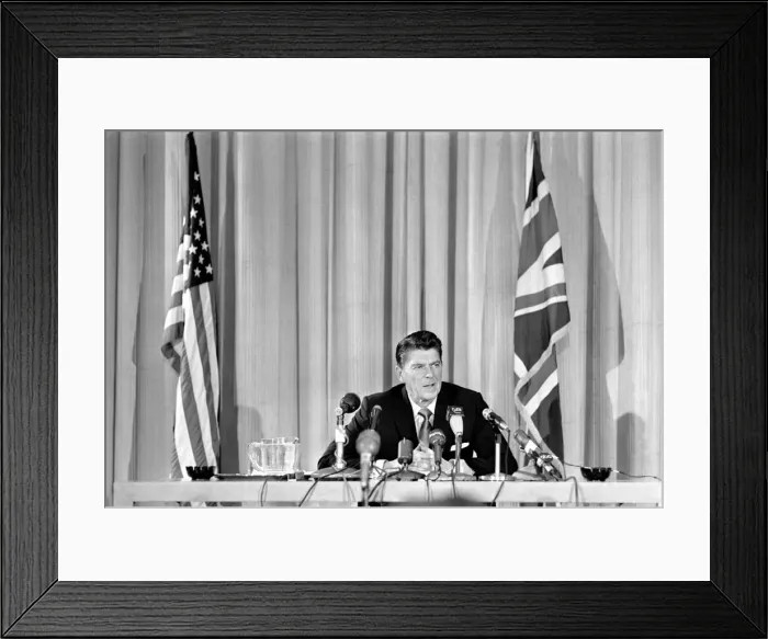 Framed Print : Ronald Reagan Governor of California, holds a press conference in the American Embassy Framed Print : Ronald Reagan Governor of California, holds a press conference in the American Embassy