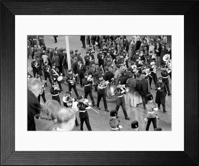 Framed Print : A military band performing, walking through the streets as they take part in the Lord Framed Print : A military band performing, walking through the streets as they take part in the Lord