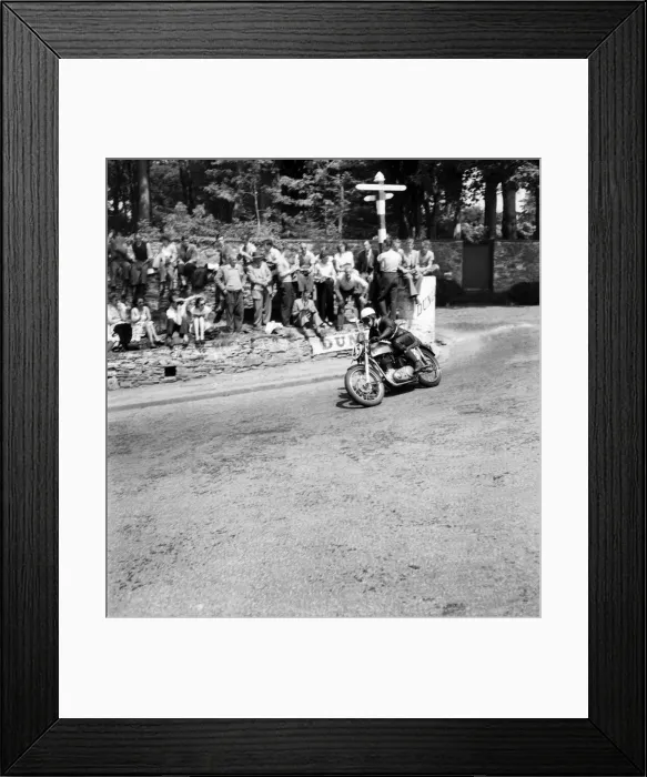 Framed Print : Motorsport. Isle of Man TT Races 1953 E. B. Crooks rounding Govenors Bridge in Framed Print : Motorsport. Isle of Man TT Races 1953 E. B. Crooks rounding Govenors Bridge in