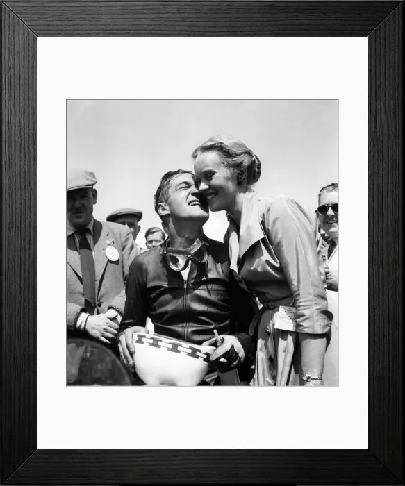 Framed Print : Motorsport. Isle of Man TT Races 1953 Ray Aman and wife Framed Print : Motorsport. Isle of Man TT Races 1953 Ray Aman and wife