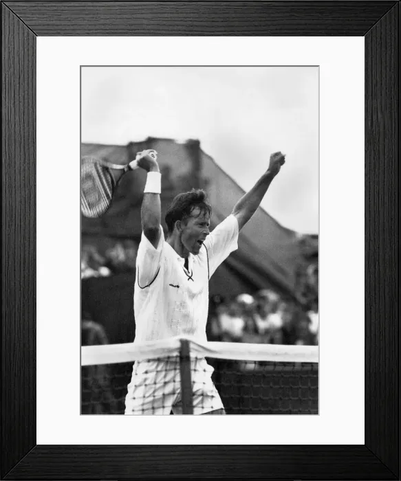 Framed Print : Jeremy Bates celebrates after beating Michael Chang at Wimbledon Framed Print : Jeremy Bates celebrates after beating Michael Chang at Wimbledon
