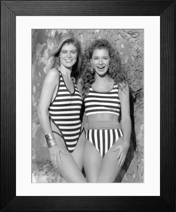 Framed Print : Fashion beachwear. Brave Katie and Andrea jumped in at the deep end yesterday Framed Print : Fashion beachwear. Brave Katie and Andrea jumped in at the deep end yesterday