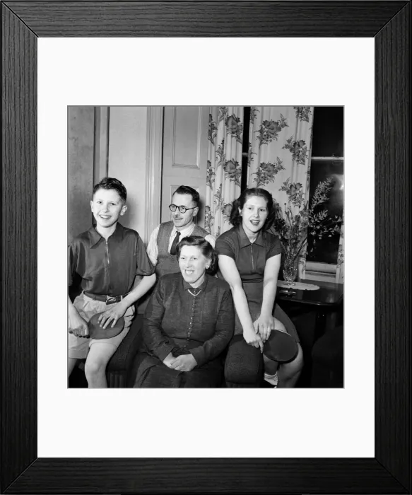 Framed Print : Table Tennis Family pose with bats February 1953 D707 Framed Print : Table Tennis Family pose with bats February 1953 D707