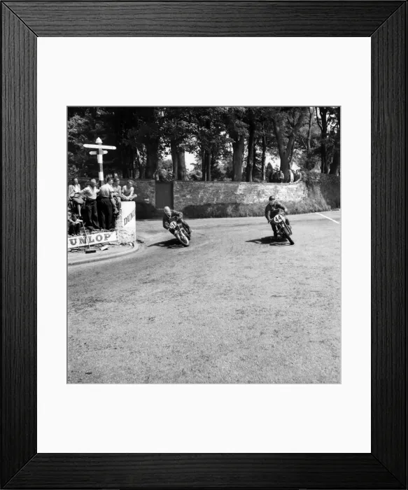 Framed Print : Motorsport. Isle of Man TT Races 1953 P. Baldwin (No. 51) and D. Cholerton (No